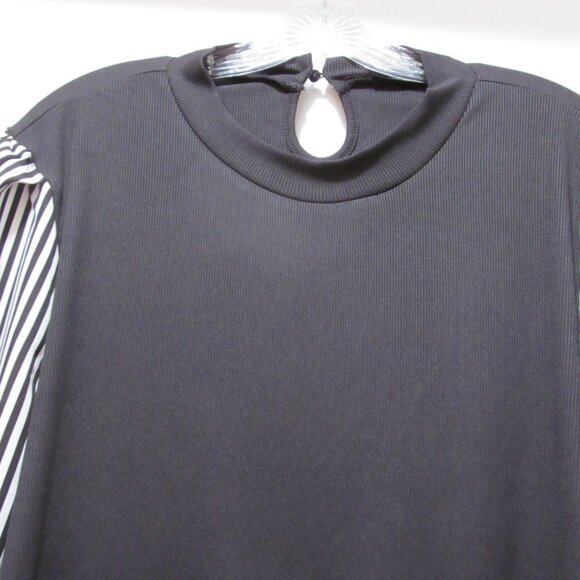 SHEIN Curve Essnce Plus Striped Print Top Lantern Sleeve 2 in 1 top Black Sz 4X - Picture 6 of 14
